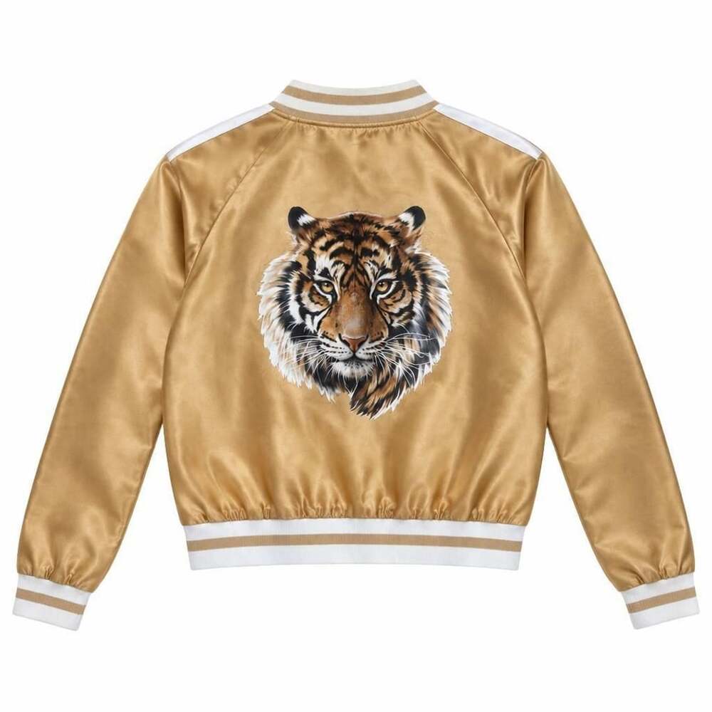 Zeagoo Tiger Bomber Jacket Gold Satin Full Zip